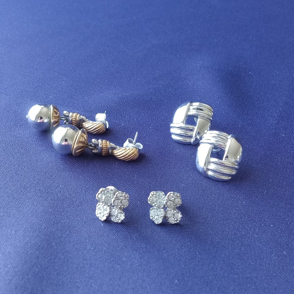 Monet Pierced Earring Trio Silver Tone